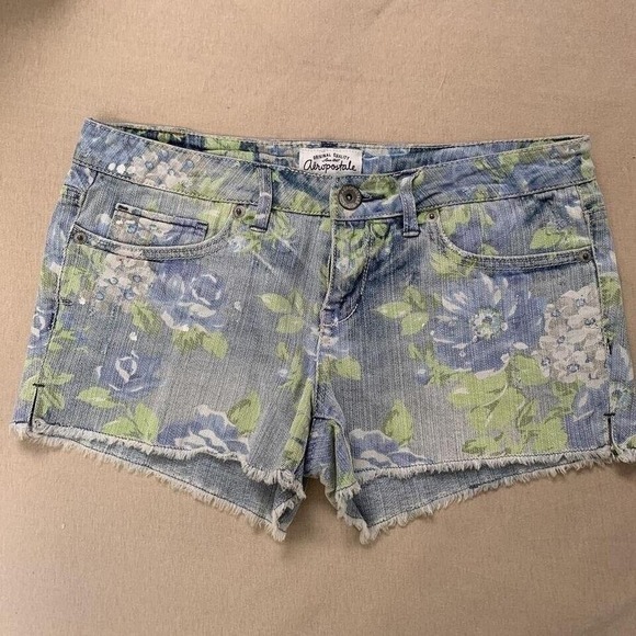 y2k Aeropostale blue and‎ green floral denim mini shorts - Picture 1 of 6